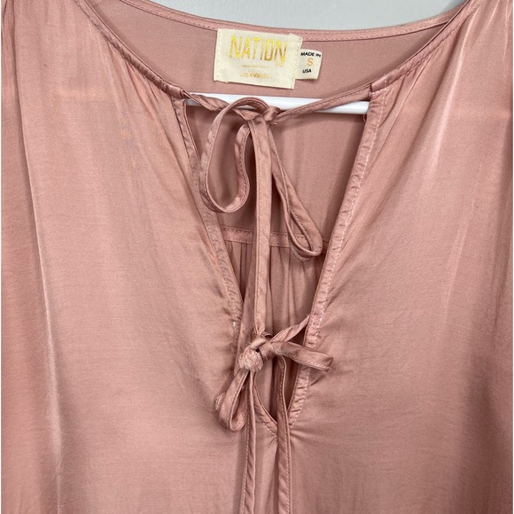 Nation LTD Pink Tie Neck Sateen Long Sleeve Blouse Balloon Sleeve Small Satin - Picture 4 of 14